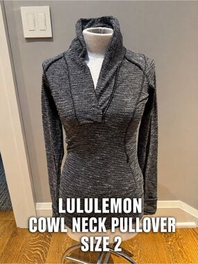 Lululemon Heathered Charcoal Gray Cowl Neck Pullover Thumbhole Top Size 2